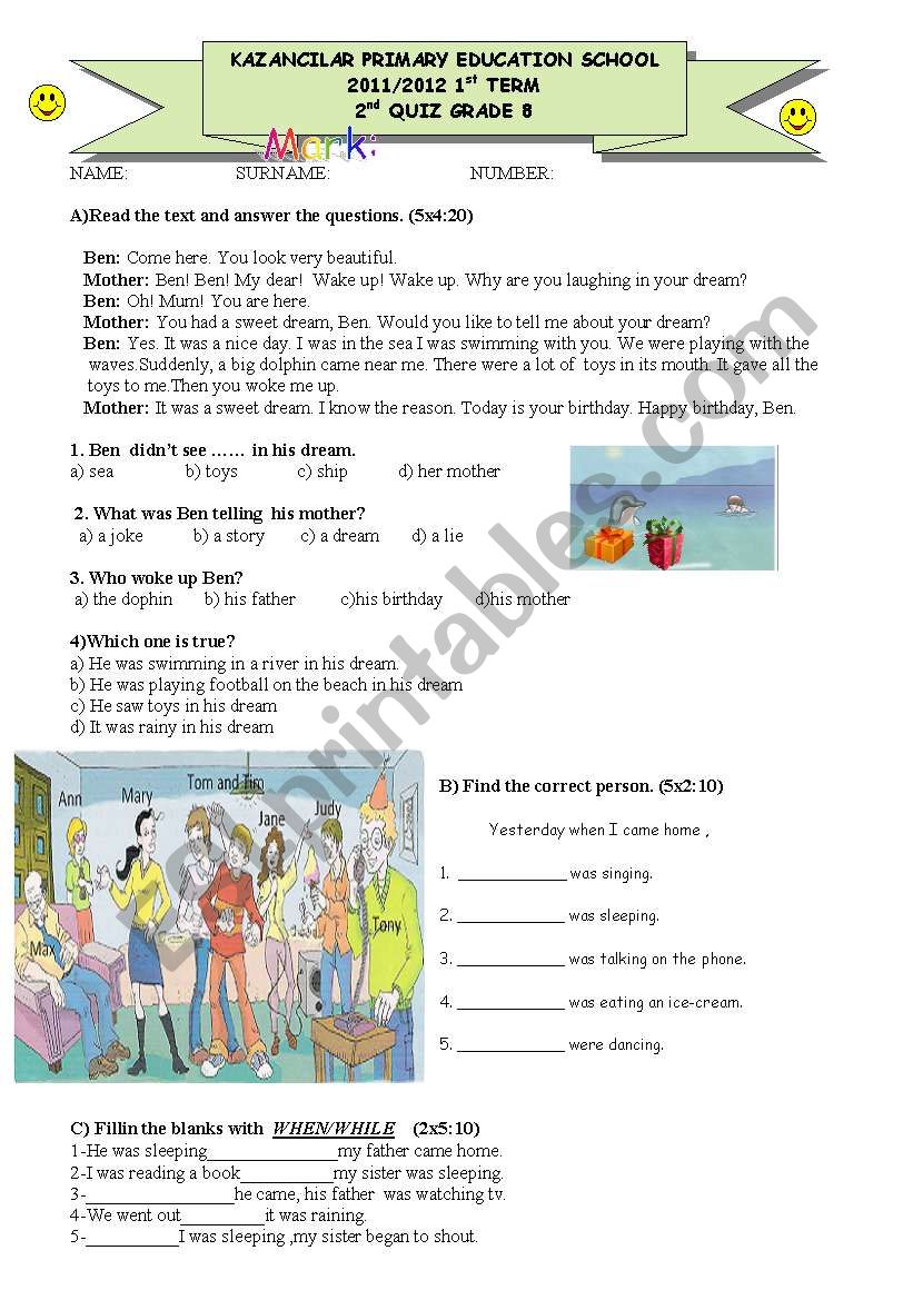 My ingilizce quiz worksheet