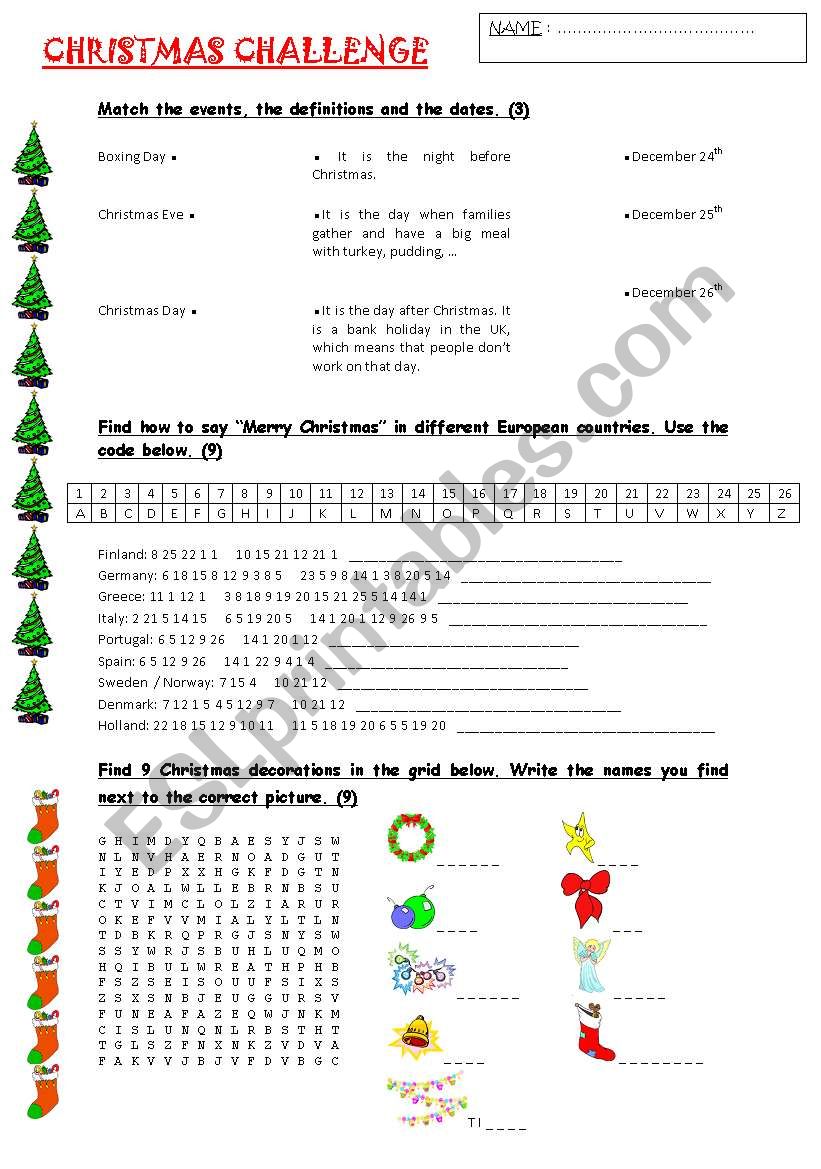 Christmas challenge Part 1 worksheet