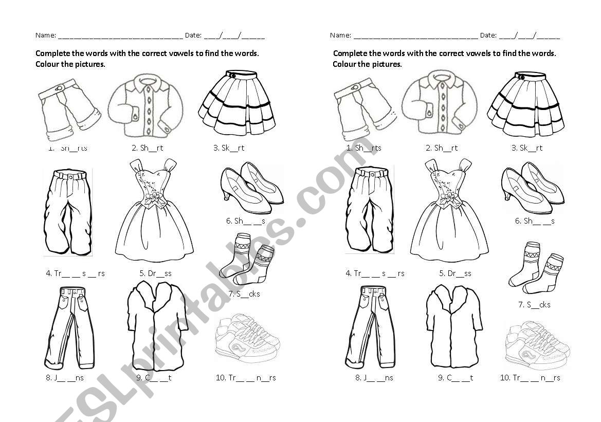 Clothes worksheet