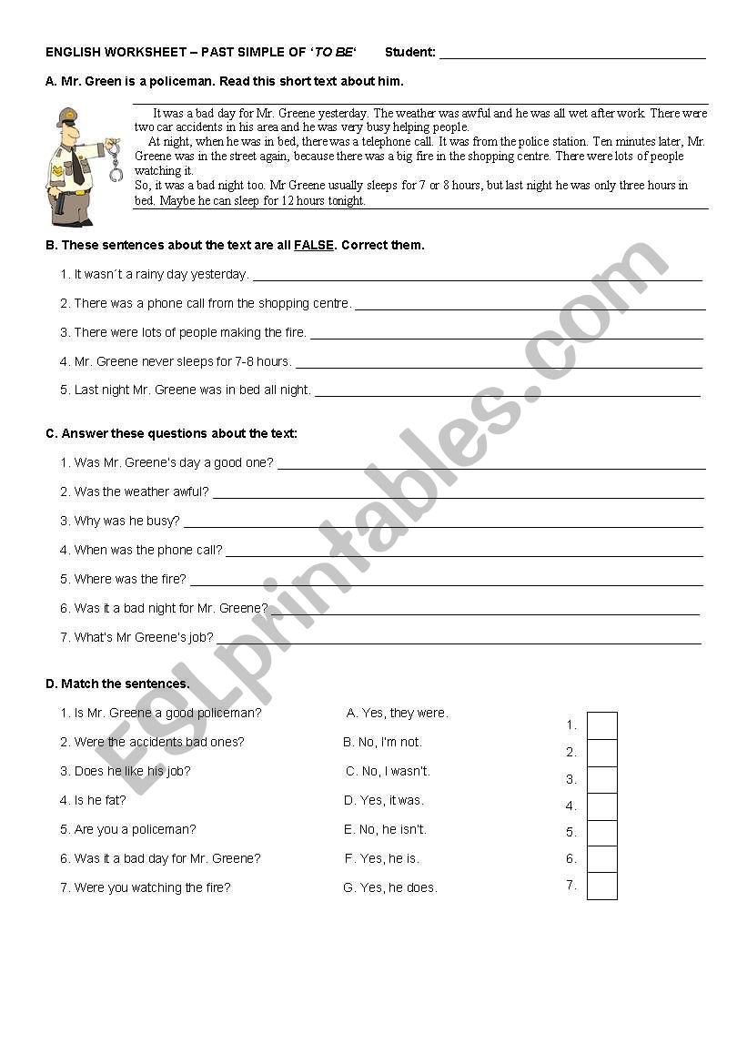 Worksheet Past Simple of TO BE