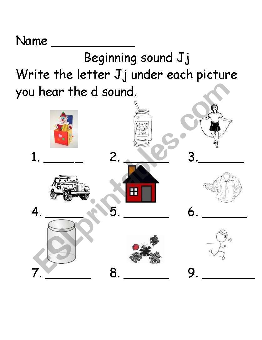 Beginning sounds Jj  worksheet