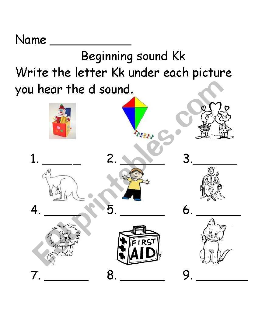 Beginning sounds Kk  worksheet