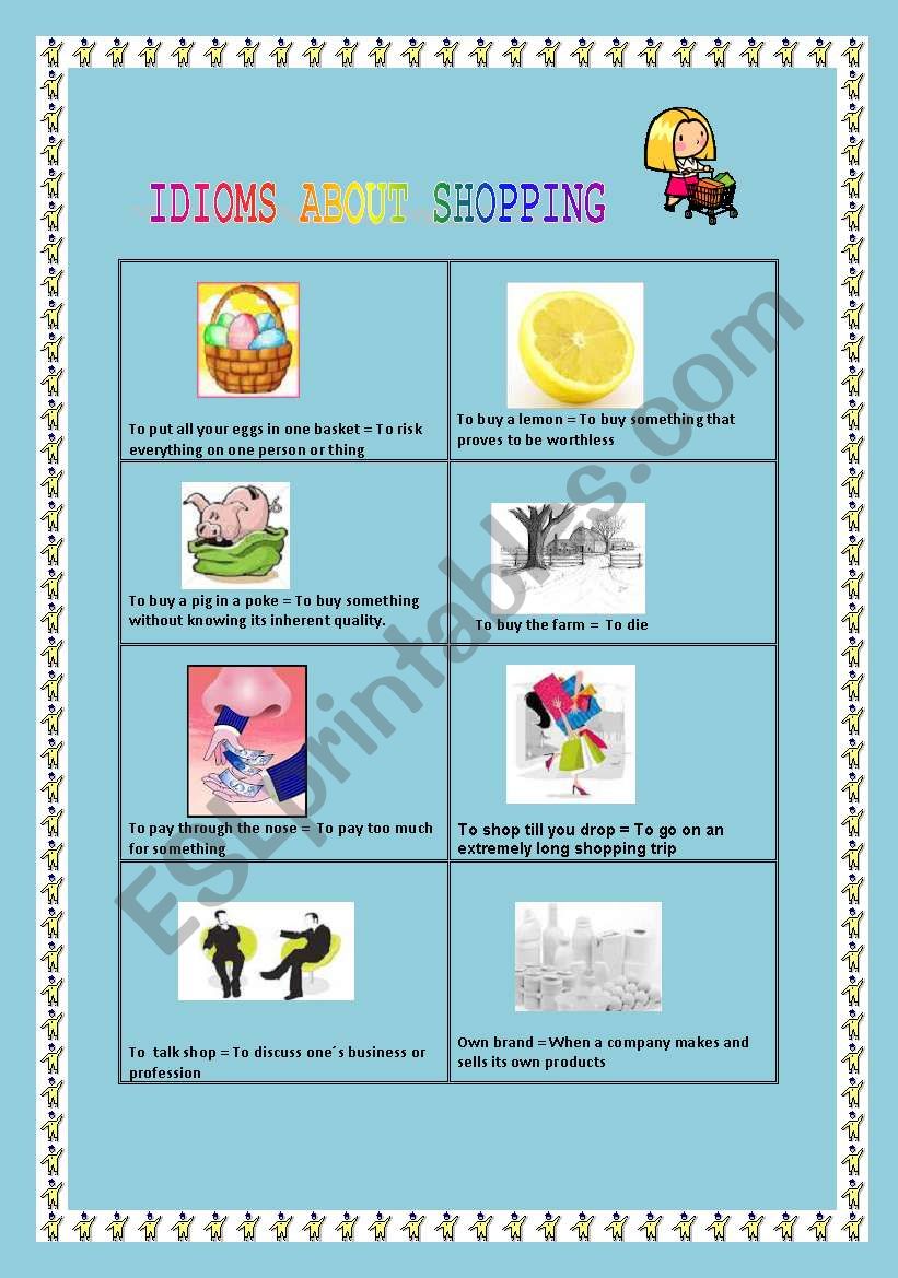 Idioms about shopping worksheet