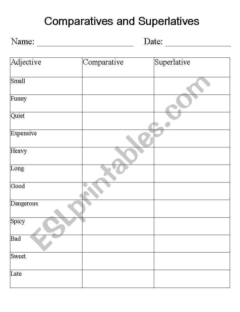 Comparatives and Superlatives worksheet