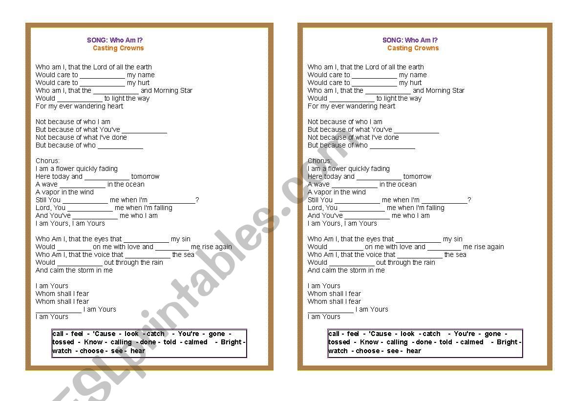 SONG worksheet