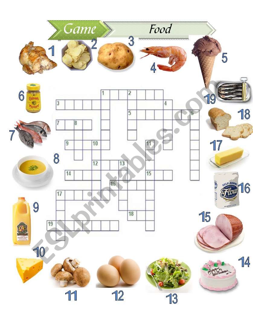 crossword food worksheet