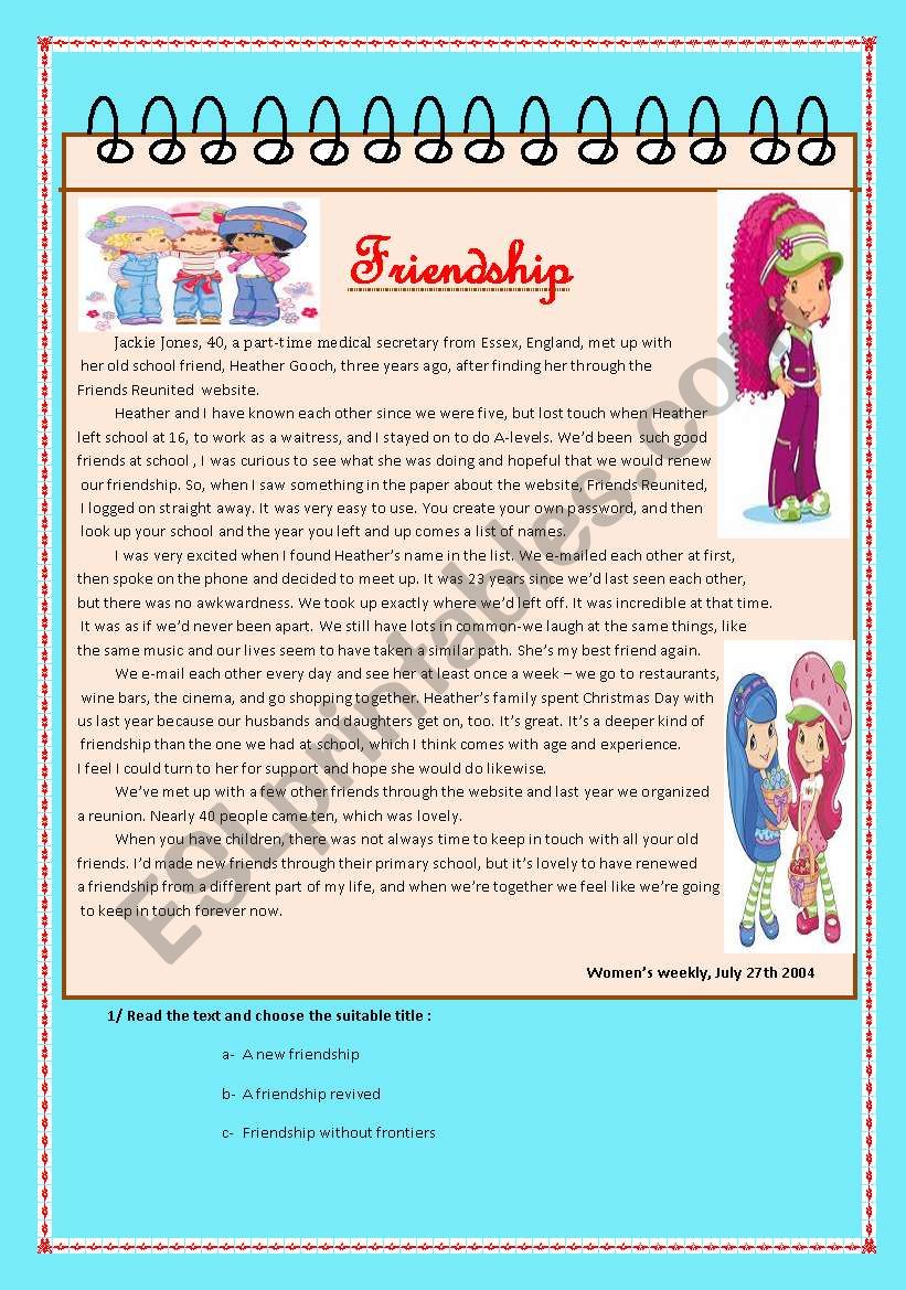 friendship worksheet