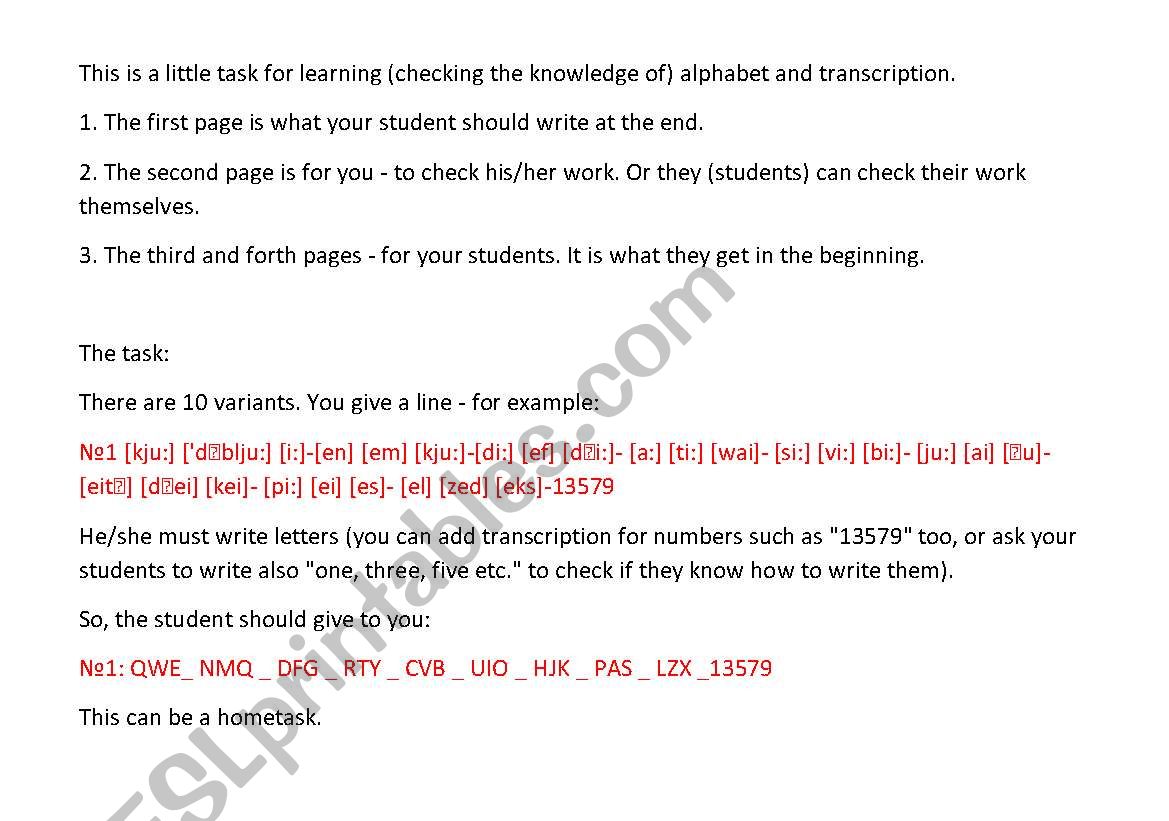 task for learning transcription