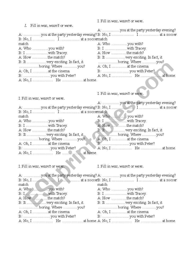 was/wasn´t worksheet