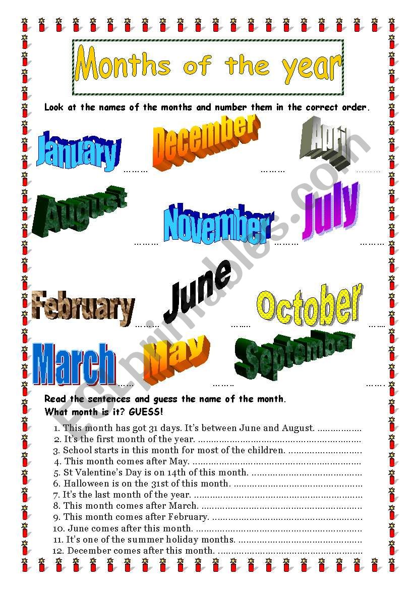 vocabulary months worksheet