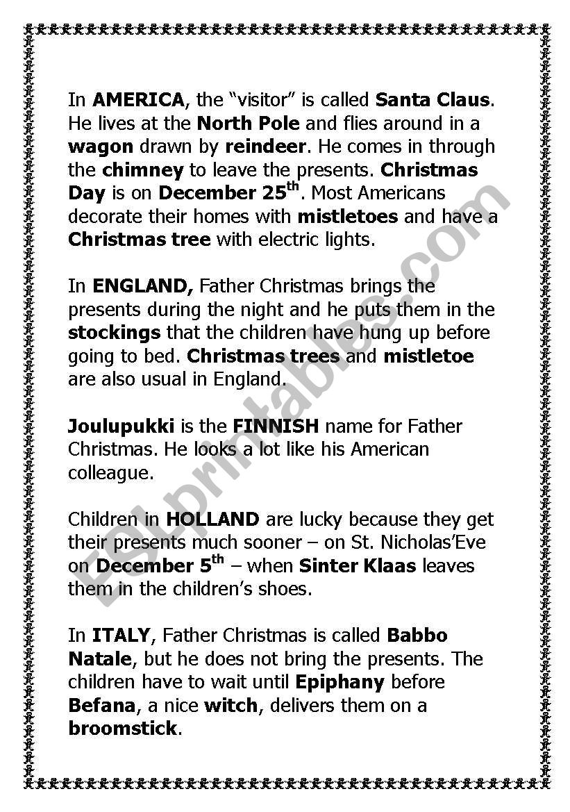 Christmas around the world worksheet