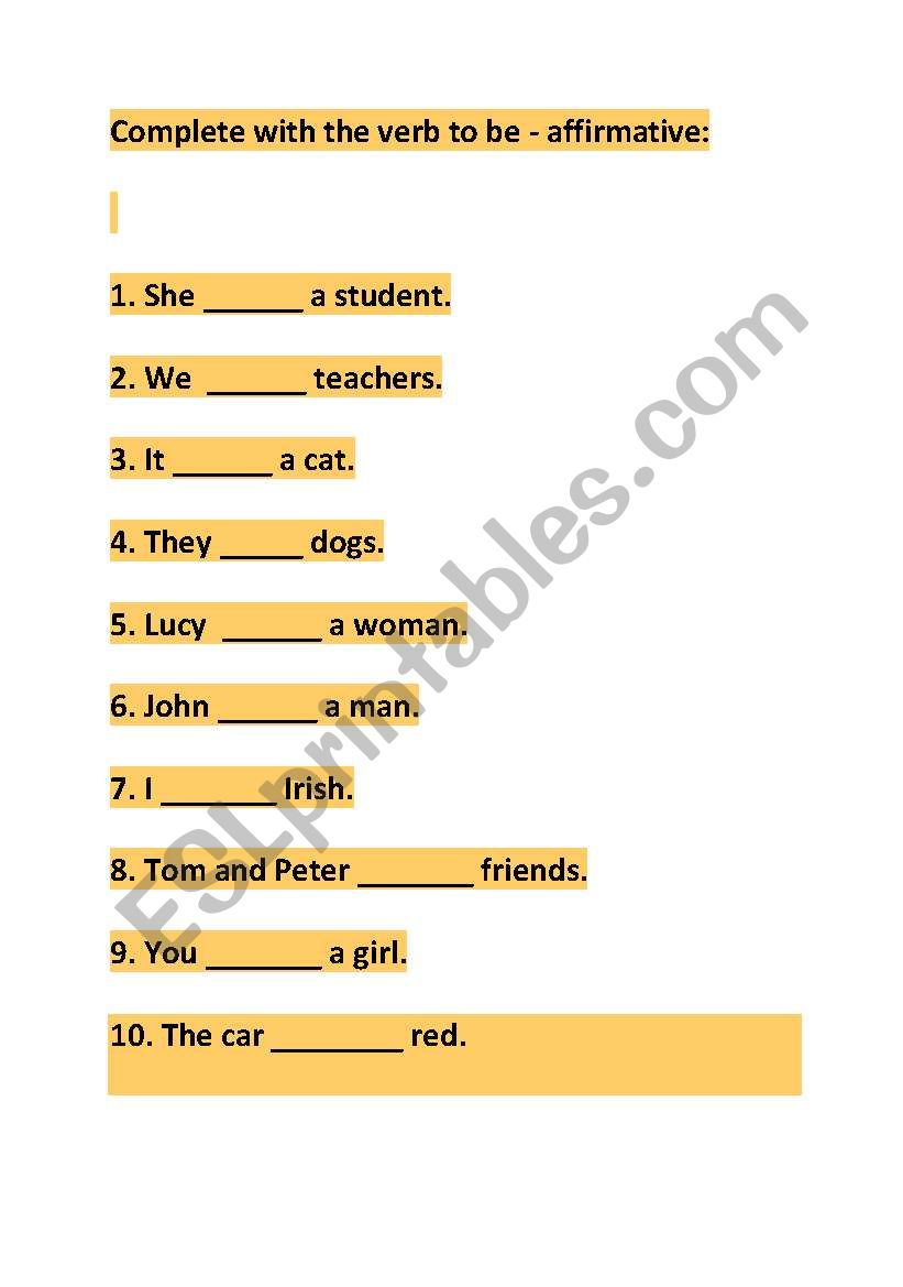 Verb to be Affirmative Exercise