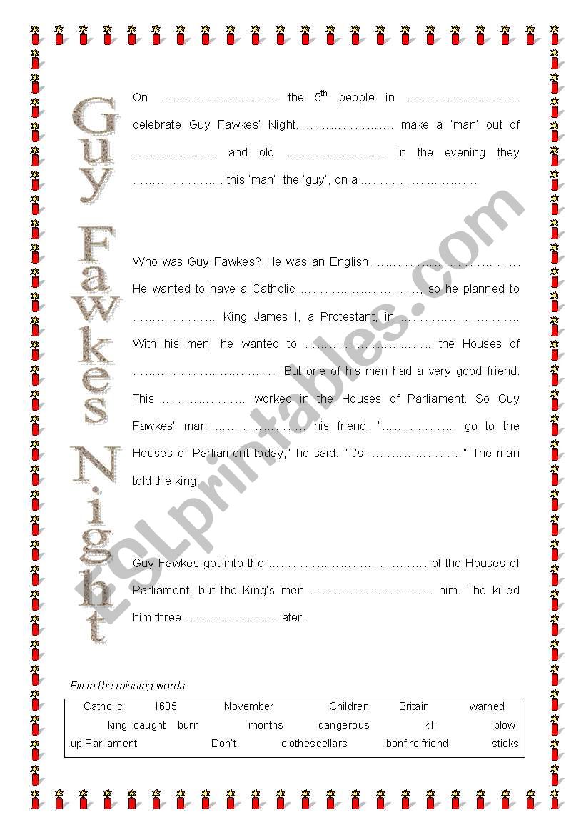 Guy Fawkes worksheet