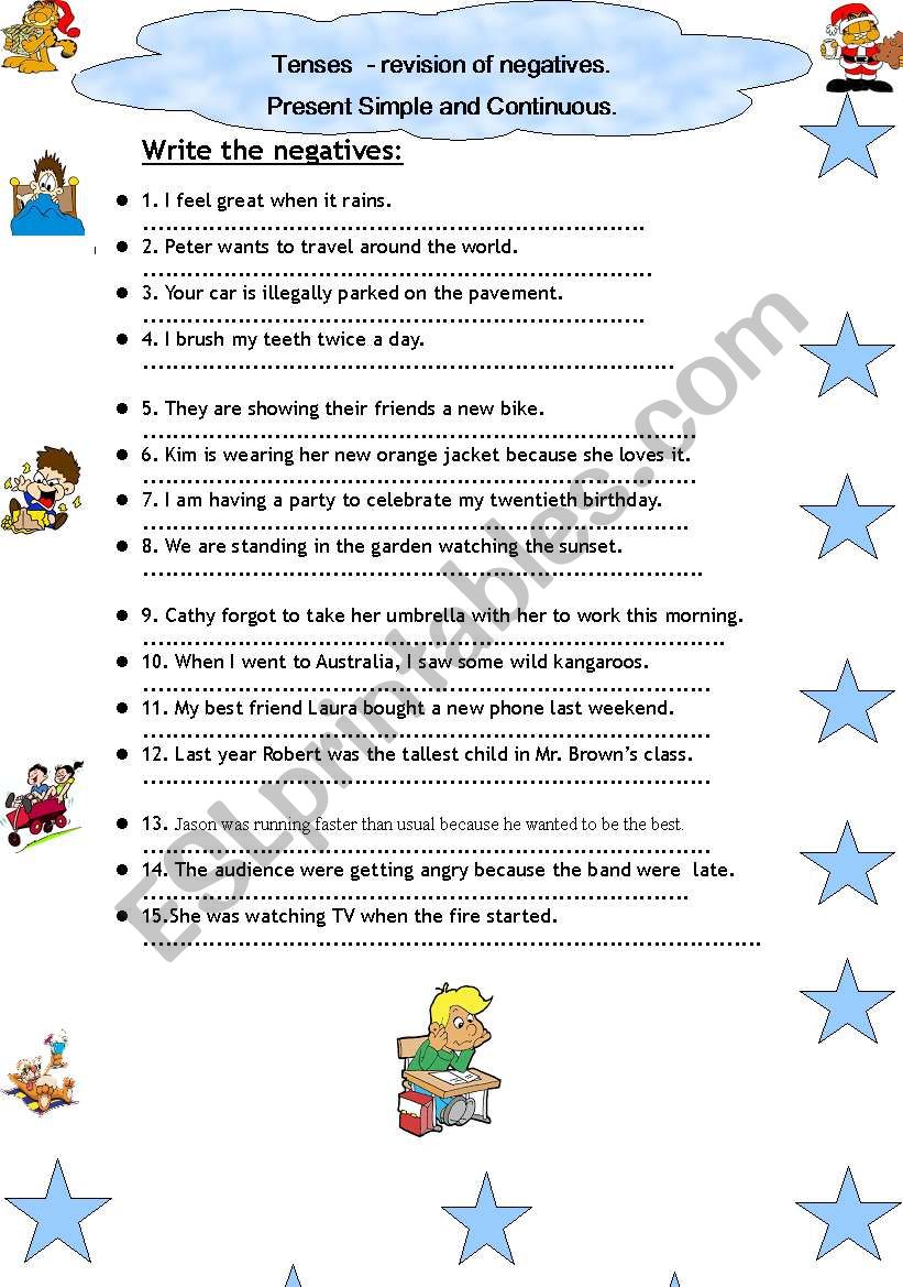 Tenses - revision of negatives.Present and Past.