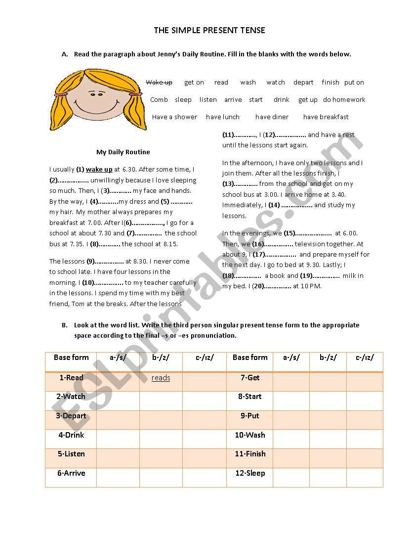 Jennys Daily Routine worksheet