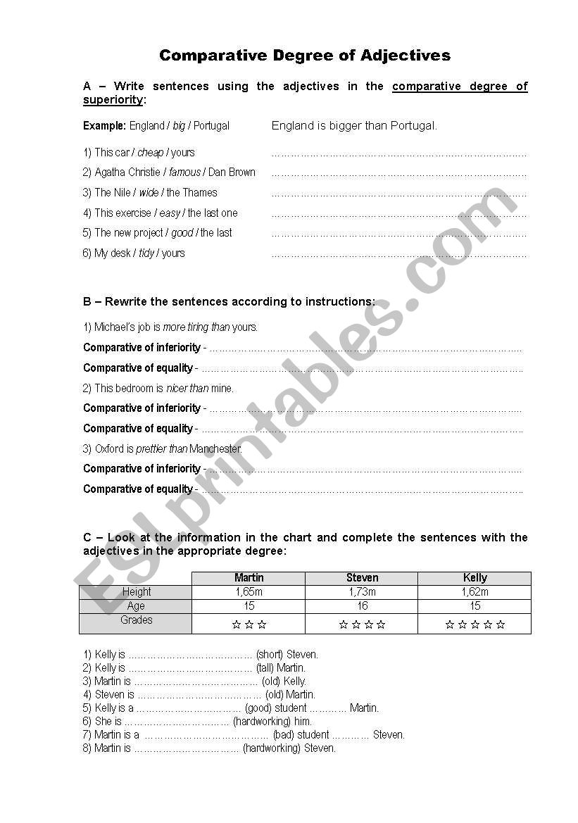 Degrees od adjectives worksheet