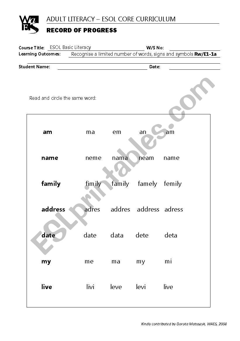 Basic Literacy worksheets worksheet