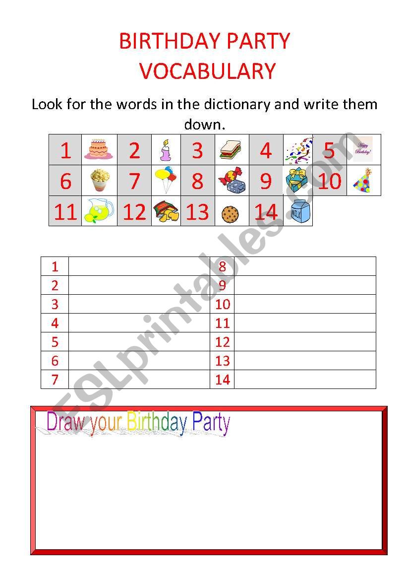 Birthday Vocabulary worksheet