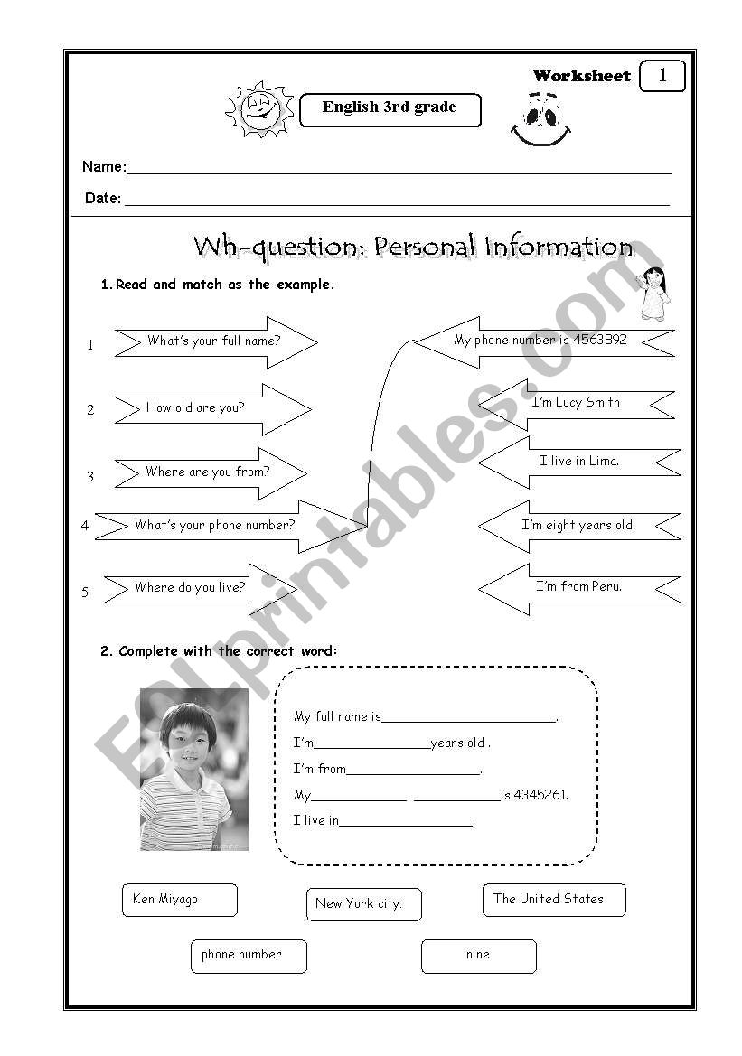 Personal Information worksheet