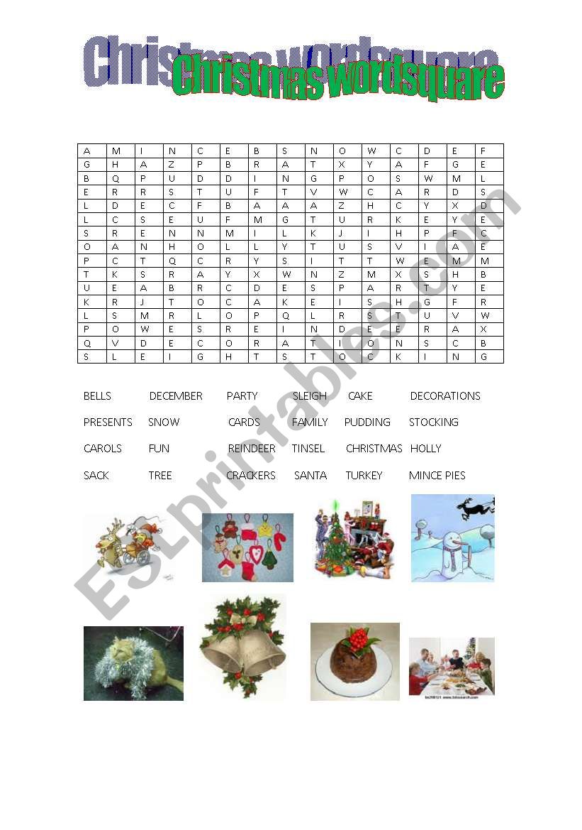 Christmas wordsearch worksheet