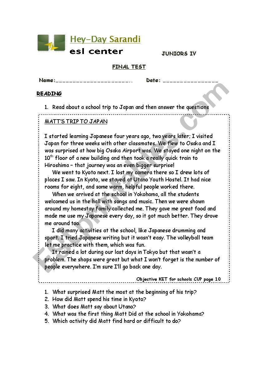 TEENS TEST/ 4 BASIC SKILLS/ 6 PAGES