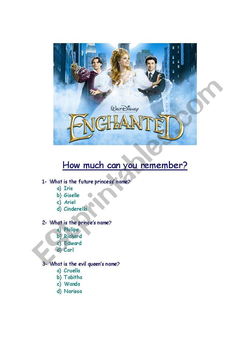 Movie Activity - Enchanted worksheet