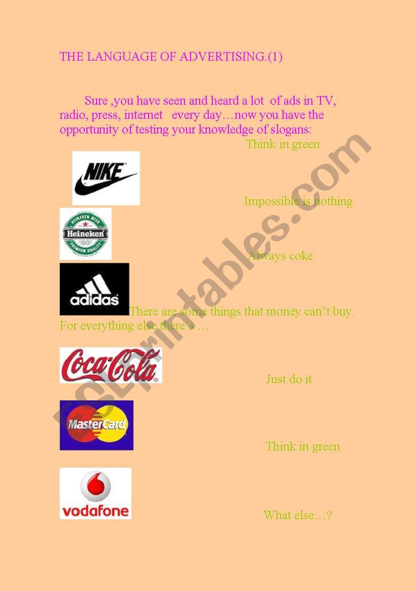 The language of advertisement (1st part)