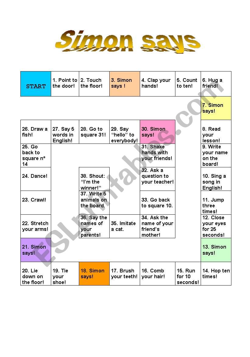 Board Game - Simon Says! - ESL worksheet by Baby V