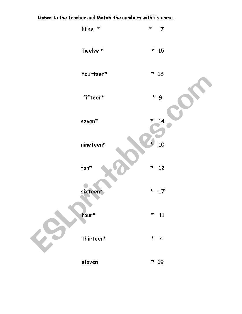 numbers worksheet