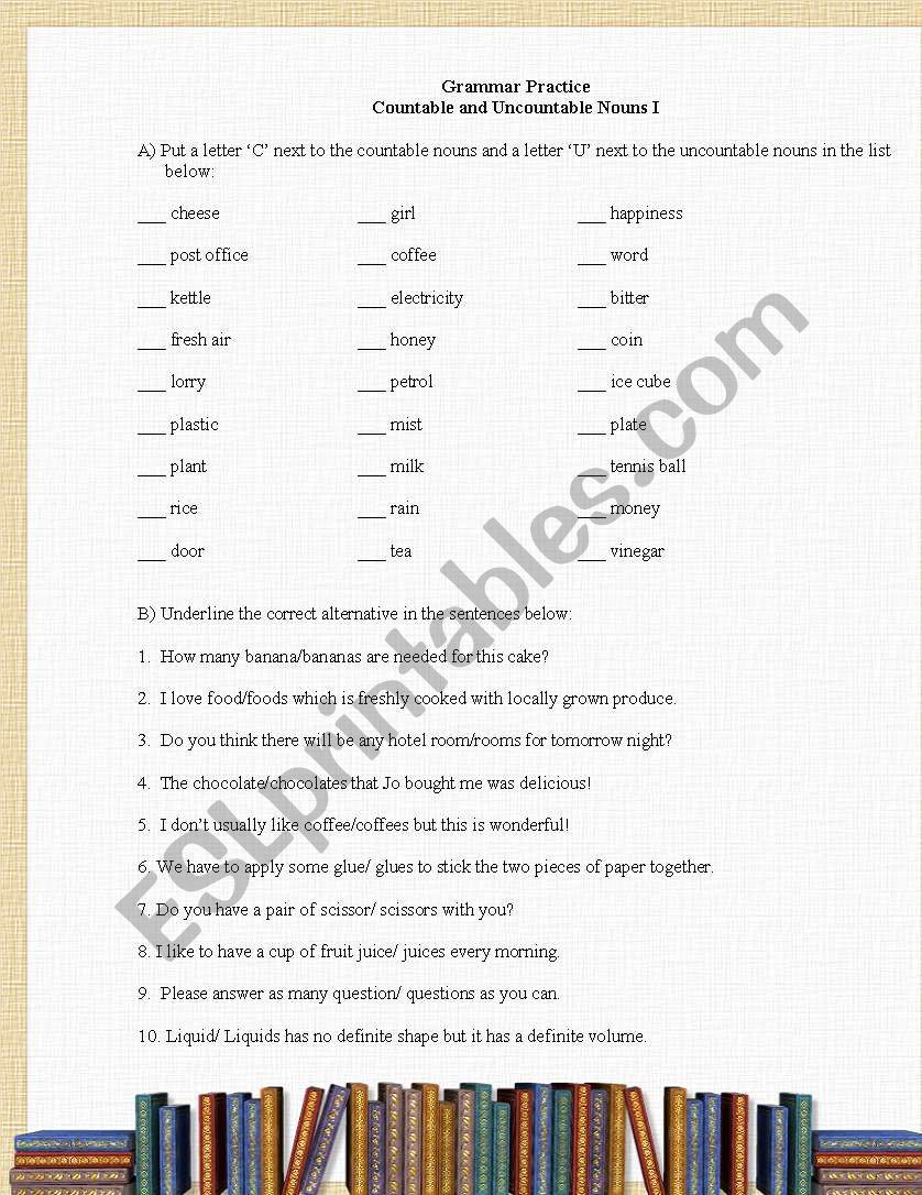 Grammar Practice - Countable and Uncountable Nouns I