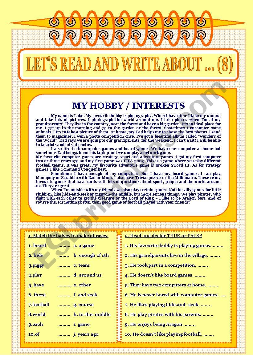 Lets read and write about ....(8) - Hobbies and interests