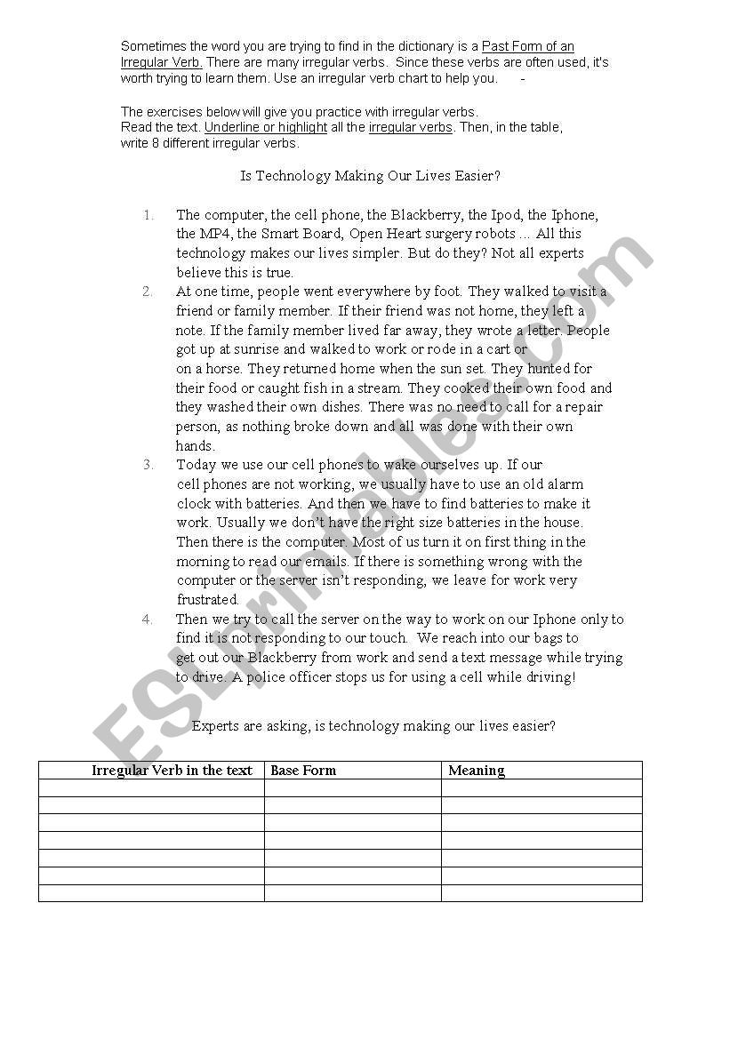 Irregular Verbs: Text and Questions