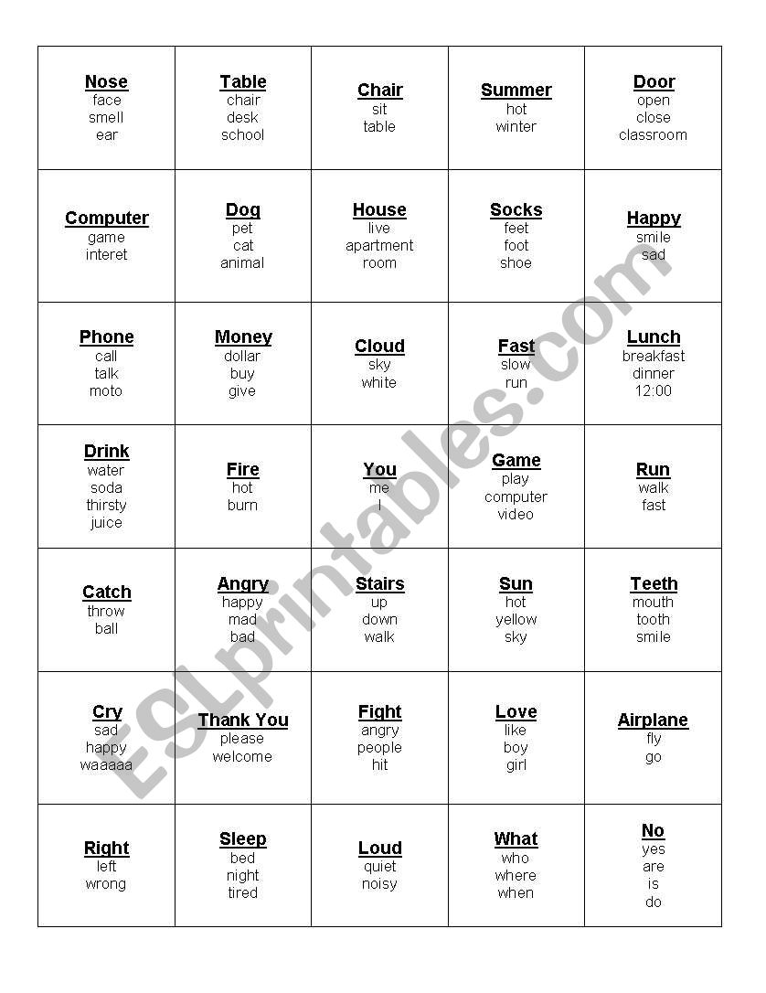 Taboo worksheet