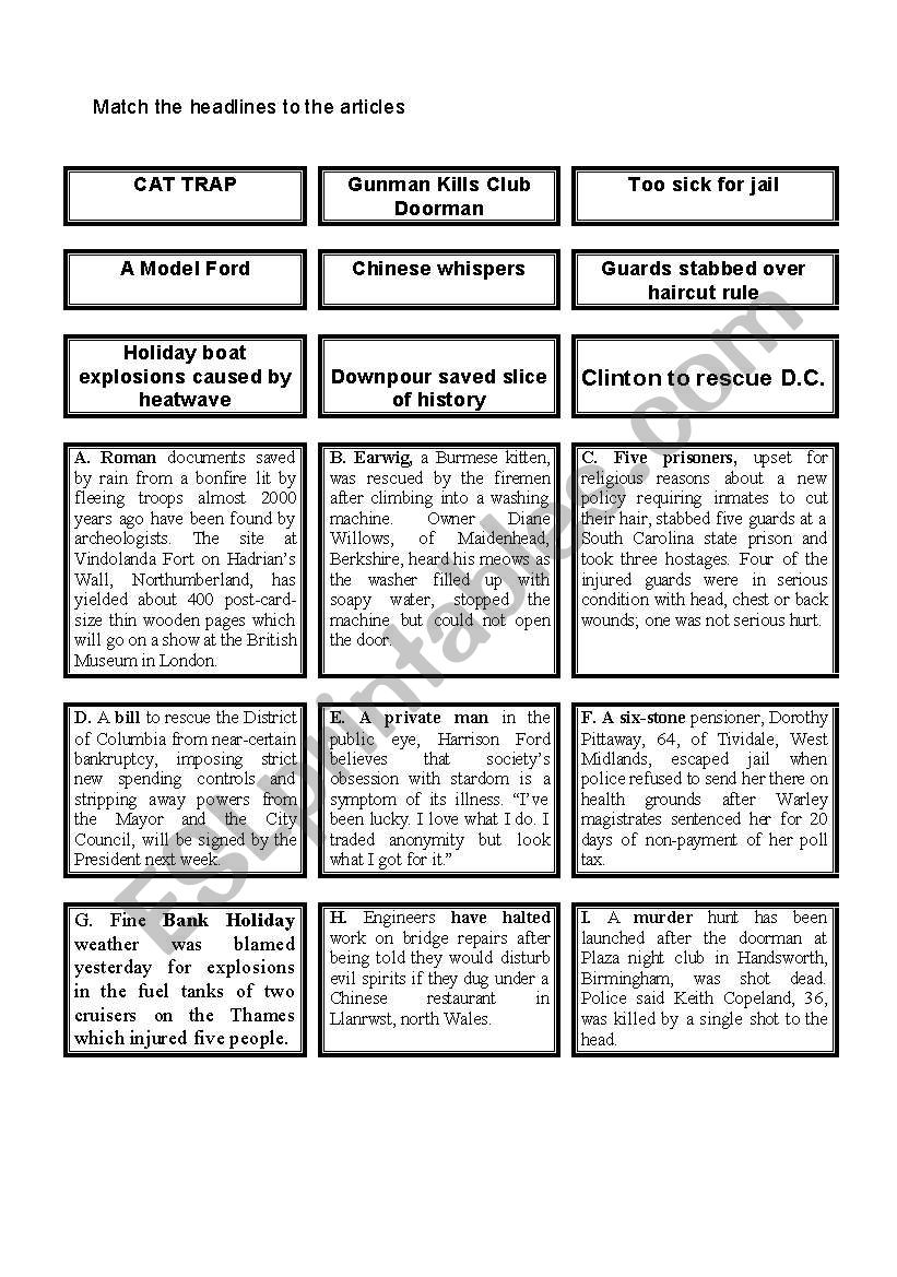 articles worksheet