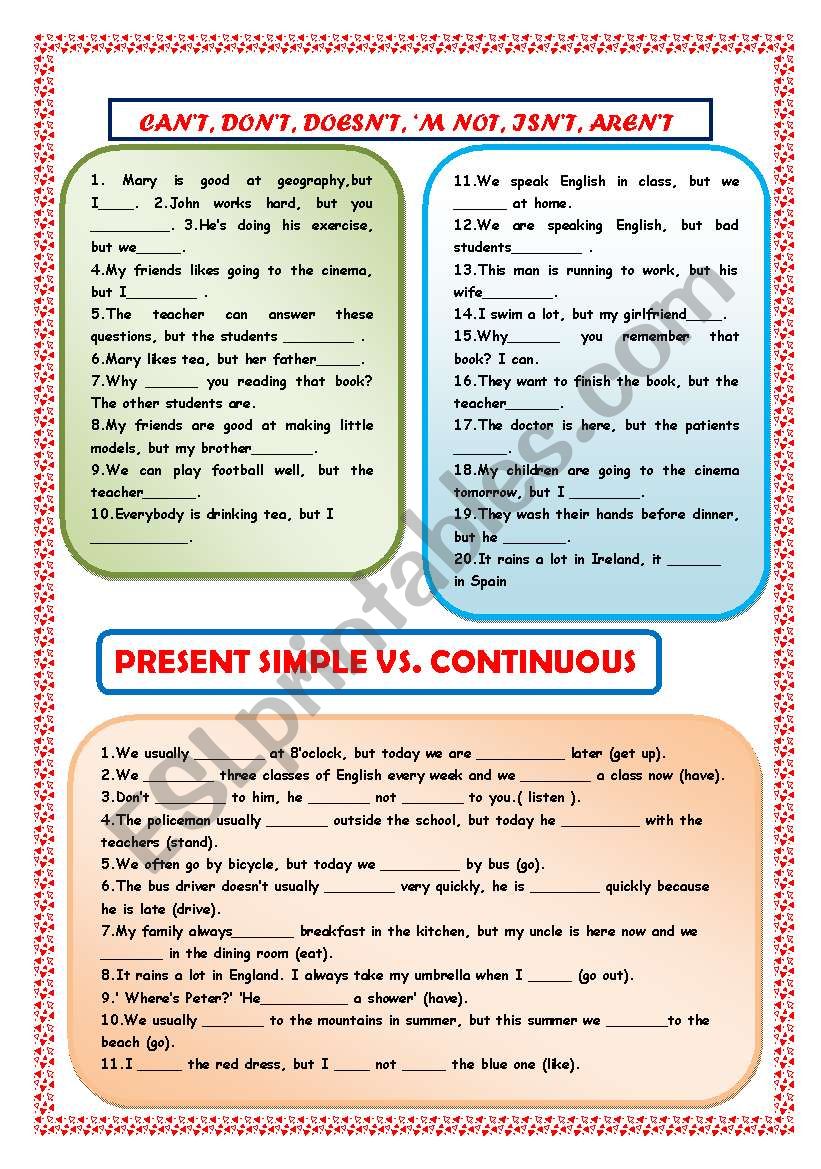 Auxiliaries DO,DOES,ARE,IS,AM & present simple vs continuous