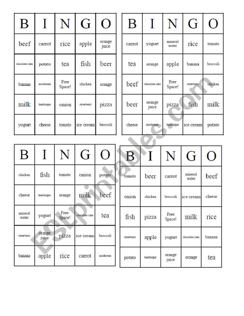 Bingo - Foods and drinks worksheet