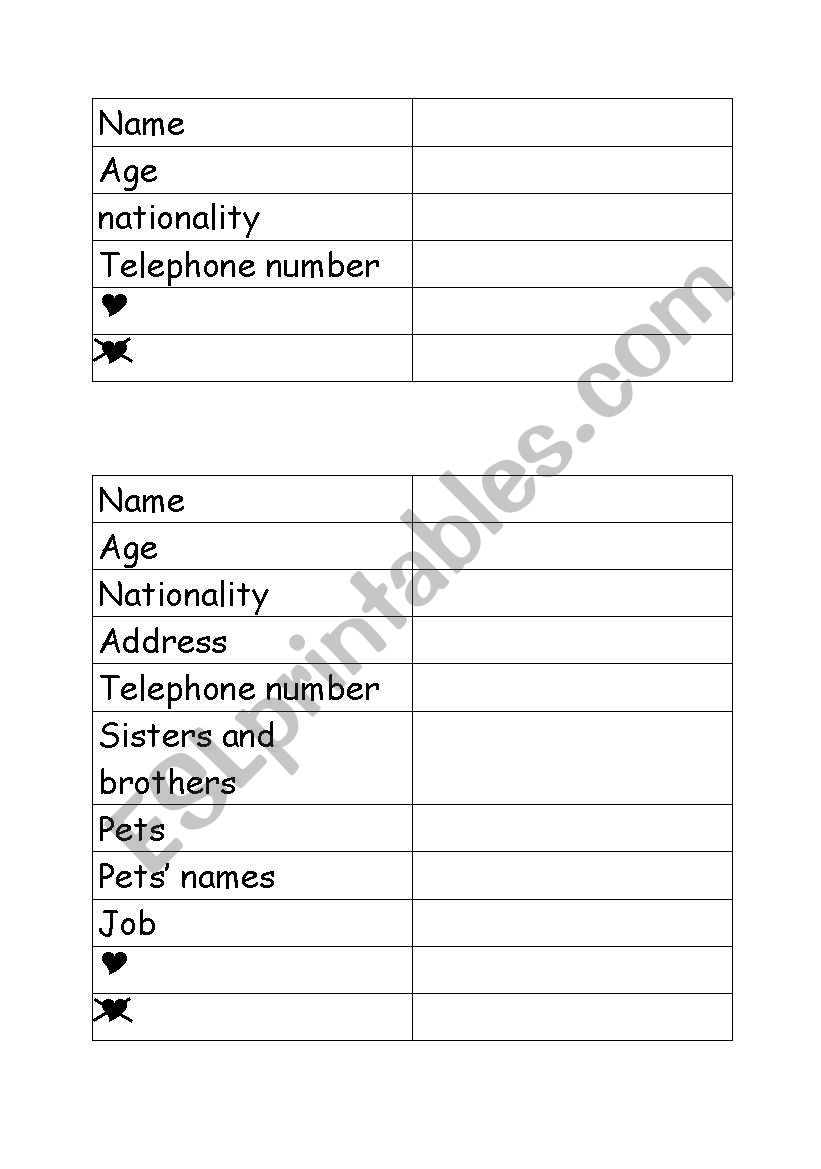 ID cards (pairwork) worksheet