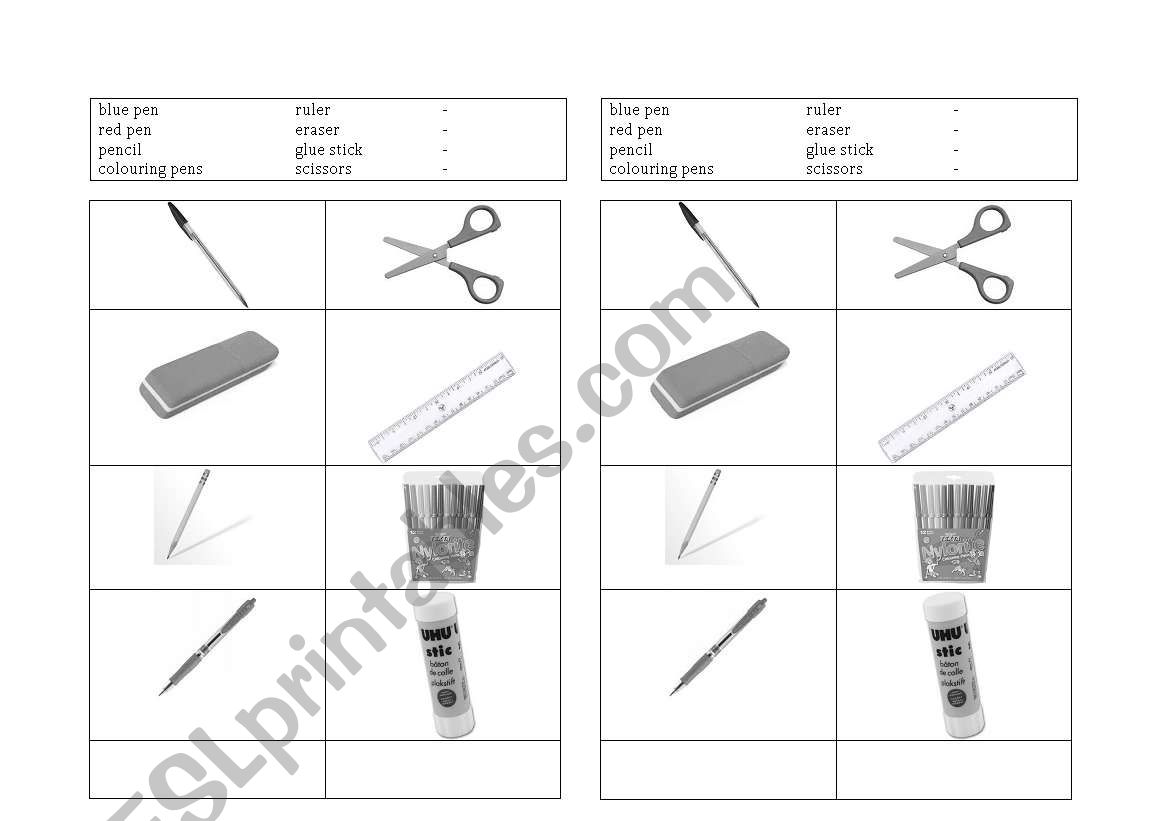School supply worksheet