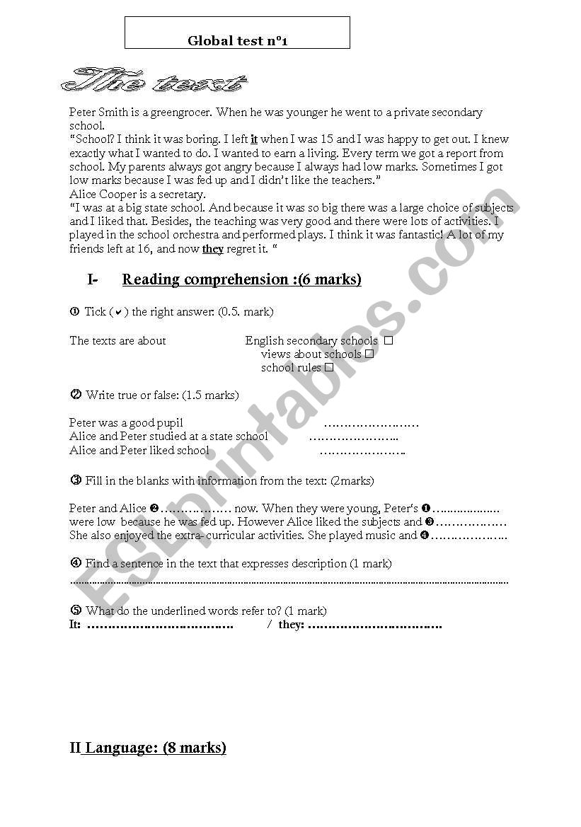 test worksheet