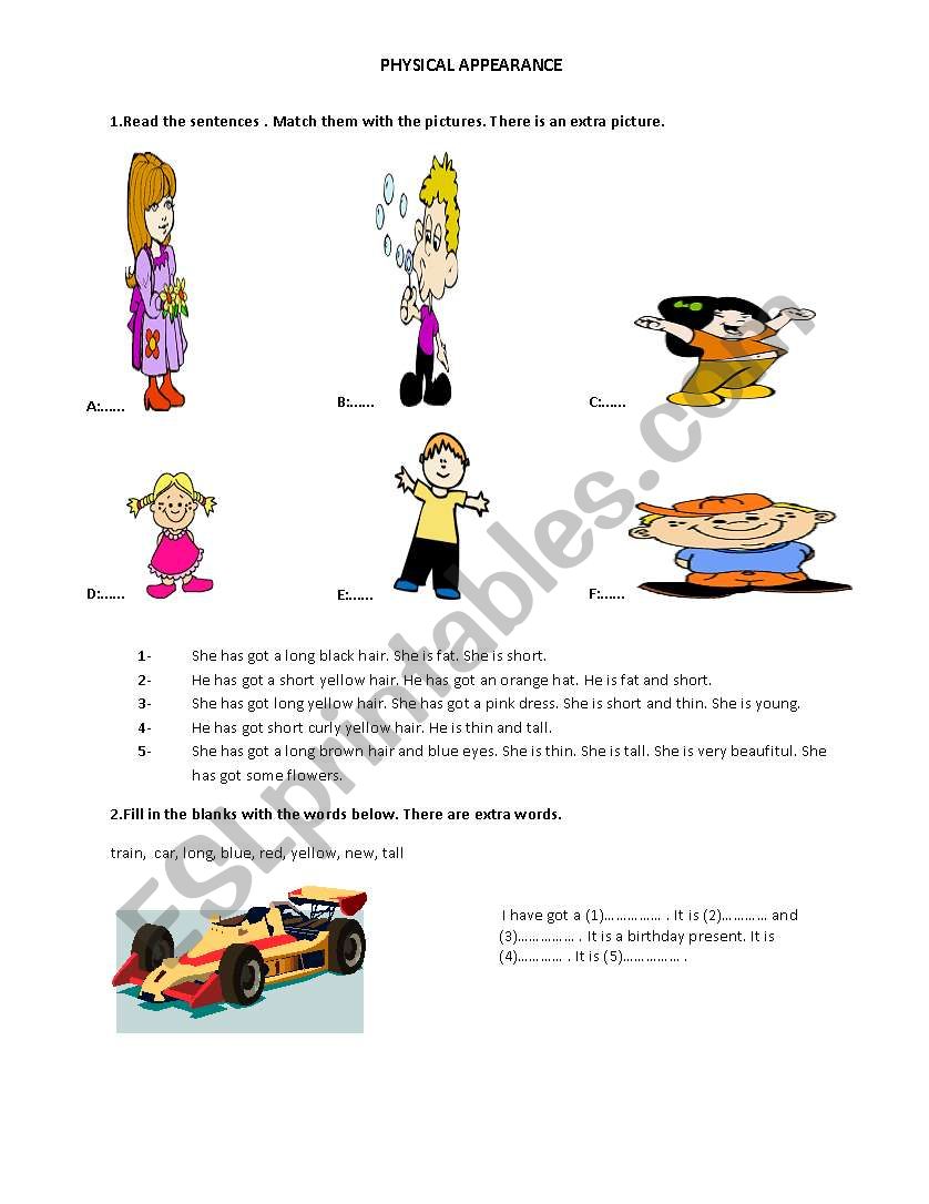 Physical appearance worksheet