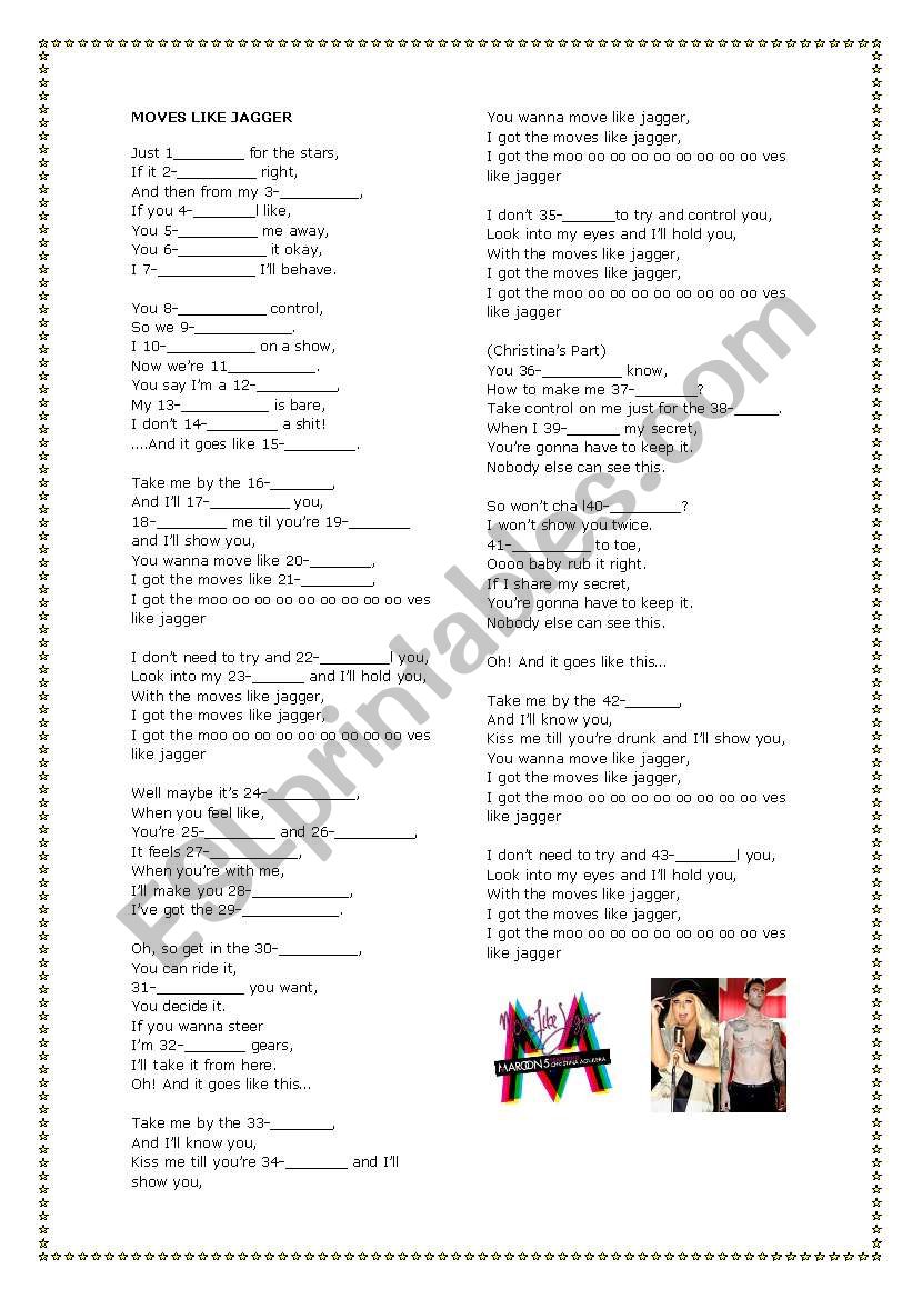Song just moves like a jagger worksheet