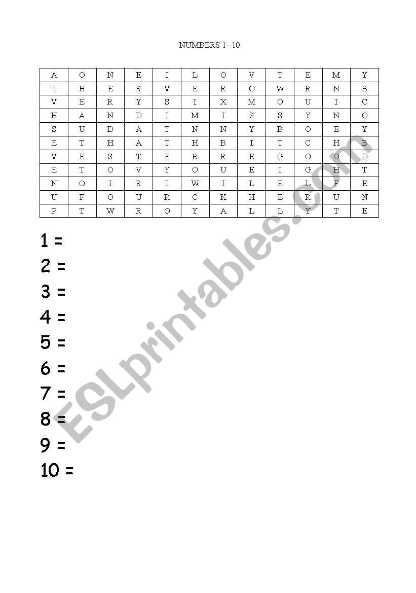 Numbers 1-10 worksheet