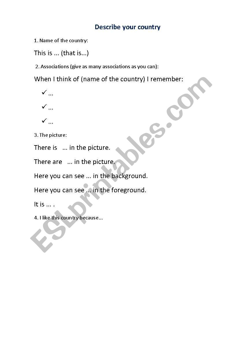 describe your country worksheet