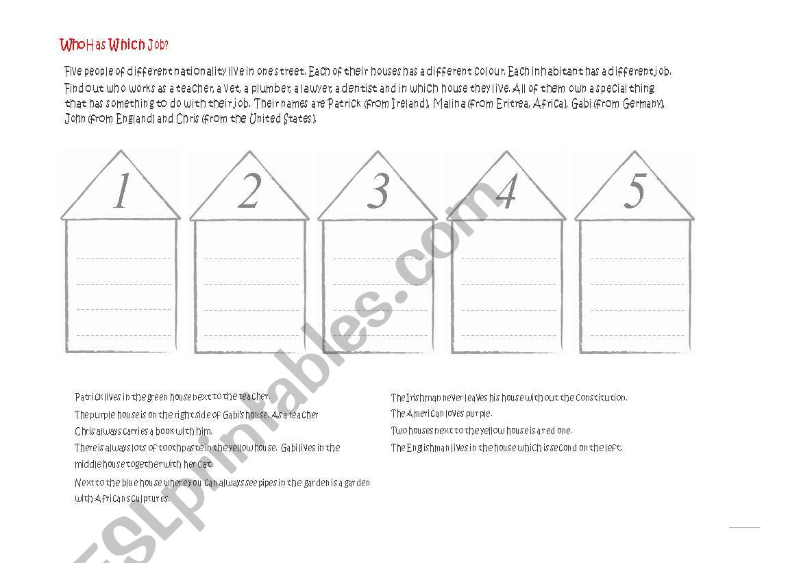 Who has which job? worksheet