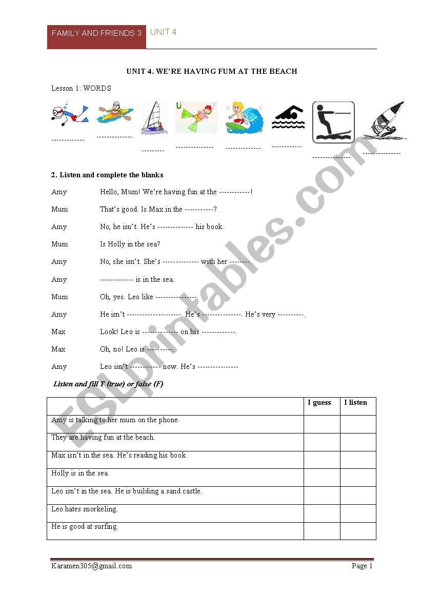 Family and friends 3 worksheet