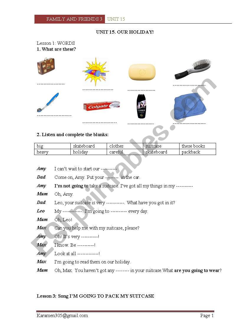 Family and Friends 3 Unit 15 worksheet