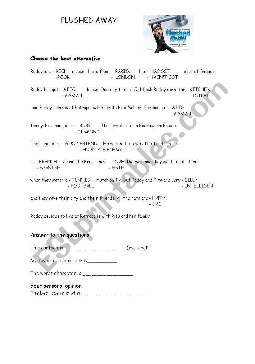 Flushed Away film worksheet worksheet