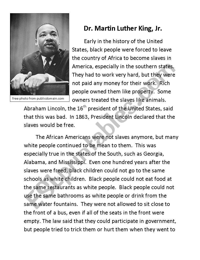 Martin Luther King, Jr. worksheet