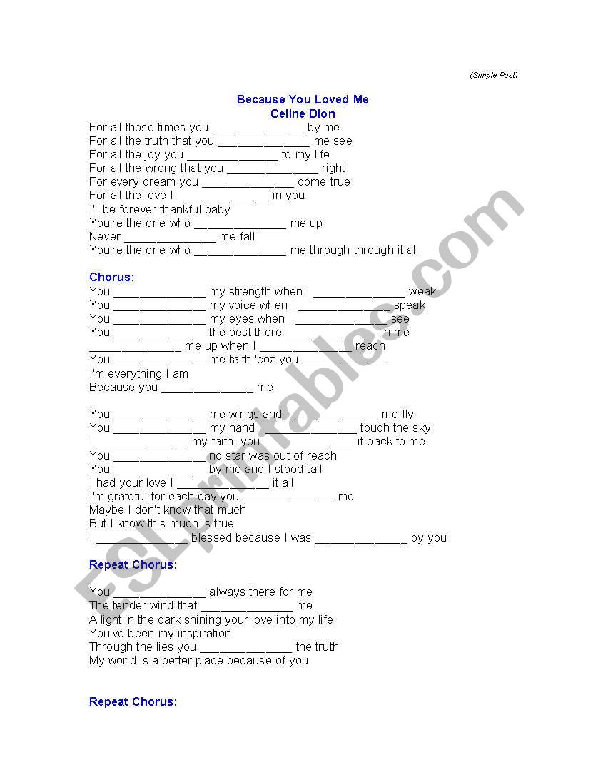 Because you loved me  worksheet