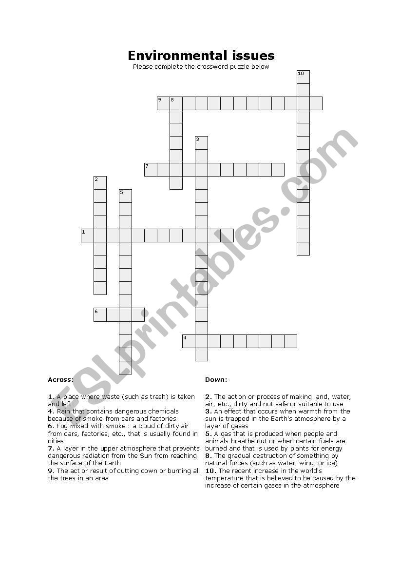 Environmental crosswords worksheet